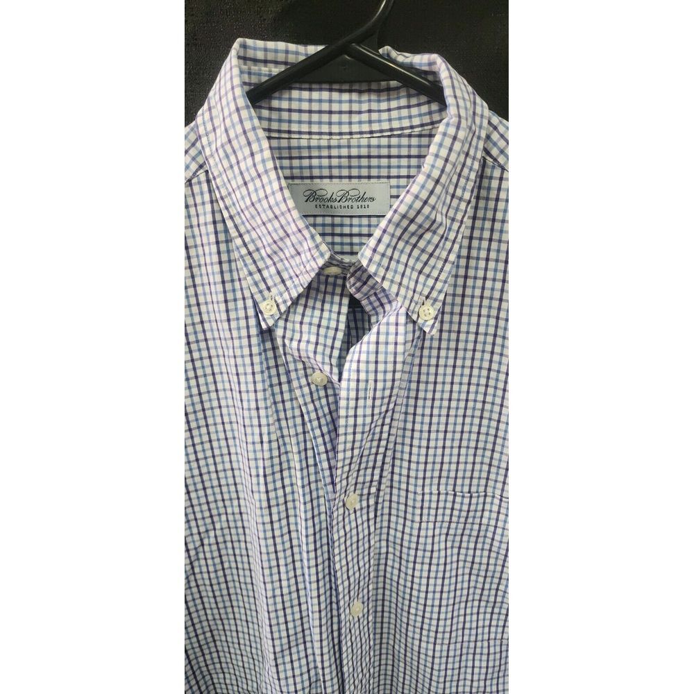 Brooks Brothers White Ble Purple Plaid Check Dress Shirt Button Up Mens 15-32/33